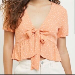 LA Hearts Tie Front Floral Peplum Top
